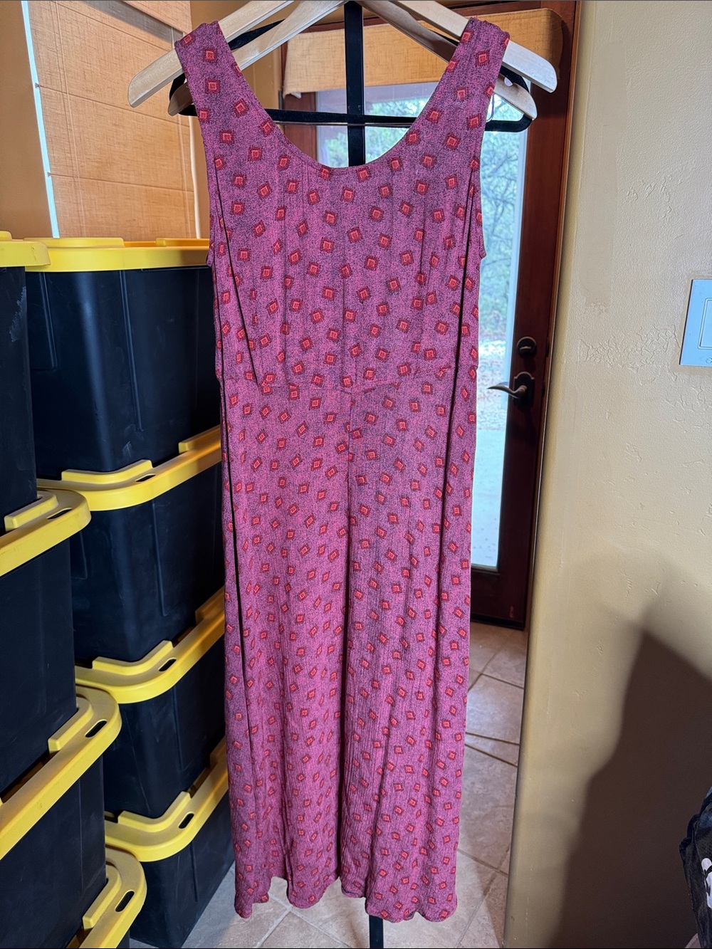 Vintage Rabbit Rabbit Rabbit Maxi Dress 4 Petite Pink Red Print 90s Rayon A-Line - Picture 8 of 8